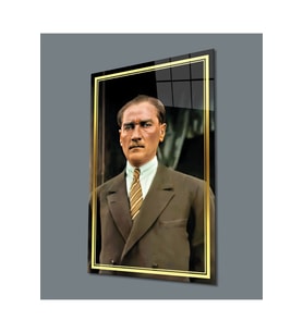 Miyrem Glasses Collection -A1^#  Gold Şerit Takım Elbiseli Atatürk Cam Tablo (Çok Renkli)
