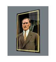 Miyrem Glasses Collection -A1^#  Gold Şerit Takım Elbiseli Atatürk Cam Tablo (Çok Renkli)