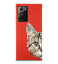 Samsung Galaxy Note 20 Ultra Uyumlu Lansman Kılıf Catface Tasarımlı İçi Kadife Kapak-Kırmızı (Şeffaf)