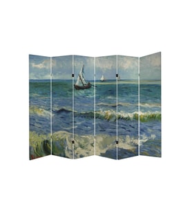 Stellastore Vincent Van Gogh Deniz Manzarası 6 Kanatlı Oda Bölücü Çift Taraflı Kanvas Paravan