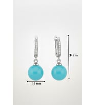 925 Ayar Gümüş Sallantılı Yuvarlak Turkuaz Taşlı Kadın Küpe 10  Mm