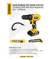 Şarjlı Matkap Çift Akülü 4'lü Set Uç Tutucu Su Terazisi Maket Bıçağı