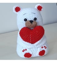 Amigurumi Örgü Oyuncak Sevgili Ayı Kalpli (Beyaz)