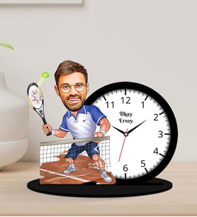 Kişiye Özel Karikatürlü Tenis Oyuncusu Ahşap Biblo Masa Saati