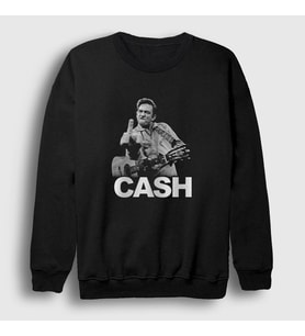 Presmono Unisex Siyah Finger Johnny Cash Sweatshirt 333741tt
