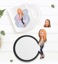 BK Gift Kişiye Özel Kadın Karikatürlü Beyaz Kupa ve Ahşap Bardak Altlığı Hediye Seti-11