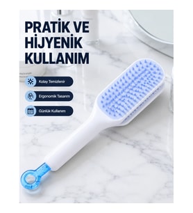 Mey İthalat® Otomatik Temizlemeli Saç Fırçası – Ergonomik Tasarım, Masaj Etkili, Elektriklenmeyi Önl