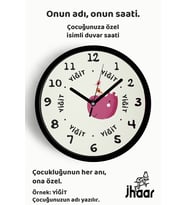 İsme Özel Su Aygırı ve Kuşlar Çocuk Odası Duvar Saati Orta Boy 30 cm Siyah Camlı Sessiz