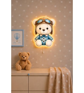 Ahşap Ayıcık Pilli Ledli Gece Lambası Yıldız Sticker Hediyeli Bebek Çocuk Odası
