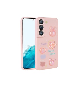 Samsung Galaxy S21 FE Uyumlu Kılıf Kabartma Figürlü Parlak Zore Toys Silikon Kapak (Pembe)