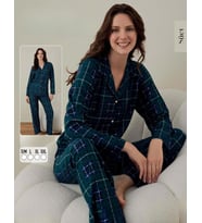 Boyraz Kadın Süet Boydan Düğmeli Pijama Takımı 02005 - 1 Adet (Yeşil)