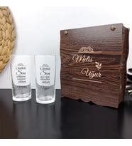 Kişiye Özel Ahşap Hediye Kutusu İçinde İkili Rakı Bardağı Seti