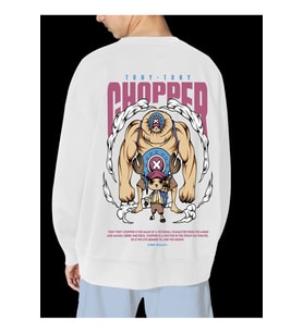 Unisex Beyaz Chopper Baskılı Hoodie Oversize Kapşonsuz Sweatshirt (Beyaz)