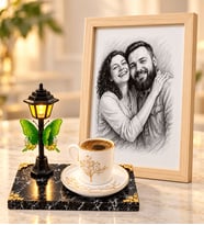Kişiye Özel Karakalem Fotoğraflı Sokak Lambalı Hayat Ağacı Porselen Kahve Fincanı
