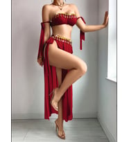 Fantezia Night Kadın Bordo Dansöz Elbisesi Parlak Aksesuar Fantezi Kostüm 2316