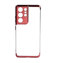 Galaxy S21 Ultra Kılıf İnce Köşeleri Renkli Şeffaf Silikon (Kırmızı)