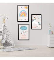 3'lü Ahşap Lamine Çerçeveli Mdf Bebek Odası Unicorn Tablo Seti (Siyah)