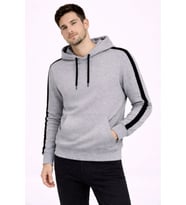 Erkek Şeritli Kapüşonlu Sweatshirt Oversize 3 Iplik Pamuklu - Gri