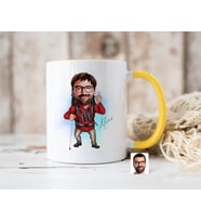 Bk Gift Kişiye Özel Gezgin Karikatürlü Sarı Kupa Bardak-1, Sevgiliye Hediye, Arkadaşa Hediye