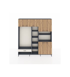 Arges Dolap 11 Raflı Tek Çekmeceli 7 Kapaklı 220x30x243 Antrasit-Çam/Aytaşı