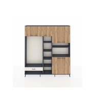 Arges Dolap 11 Raflı Tek Çekmeceli 7 Kapaklı 220x30x243 Antrasit-Çam/Aytaşı