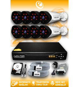 ELITCAM 8 Kameralı Uzay 8 Dış Kamera Set 1 TB HDD Full HD Gece Görüşlü Güvenlik Kamerası Sistemi