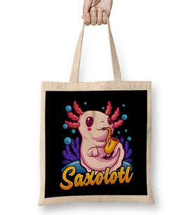 Saxolotl Sax Axolotl Walking Fish Saxophone Pun Bez Çanta Uzun Saplı
