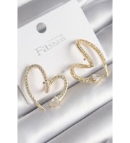 Pirinç Gold Renk Zirkon Taşlı Yılan Kalp Model Kadın Küpe (Karışık)