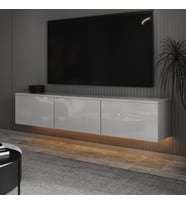 T0020 Alston 3 Kapaklı Duvara Monte Tv Ünitesi – LED Işıklı, Modern Tasarım, 160 cm (Beyaz)