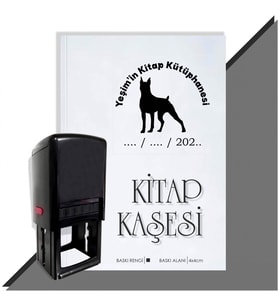Kişiye Özel Köpek Silüet 34 Tarihli Otomatik Kitap Kaşesi (Siyah)