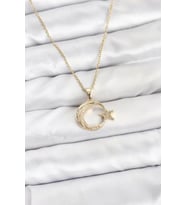 316L Çelik Zincir Gold Renk Ay Yıldız Model Zirkon Taşlı Kadın Kolye - TJ-BKO10905