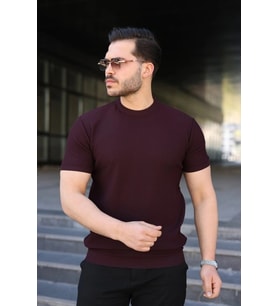 Erkek Bisiklet Yaka Petek Dokulu Kısa Kollu Triko Tişört