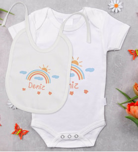 BK Kids Kişiye Özel İsimli Bebek Body Zıbın ve Mama Önlüğü Hediye Seti - Model 36