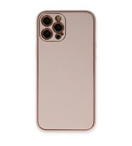 Apple İphone 12 Pro Max Kılıf Coco Deri Silikon Kapak - Pudra