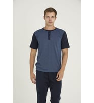 Erkek Battal Midi Yaka Pijama Takımı Şık Tasarım (Mavi)