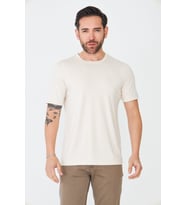 Bej Sıfır Yaka Basic Erkek Tişört
