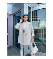 Balıksırtı Desenli Oversize Ceket – Ekru