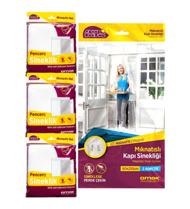 1 Adet Mıknatıslı Kapı Sinekliği 120x210 Cm + 3 Adet Pencere Sinekliği 150 x100 Sineklik Paketi