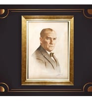 Altın Varaklı Çerçeveli Paspartulu Atatürk Tablo z4760 (Gold)