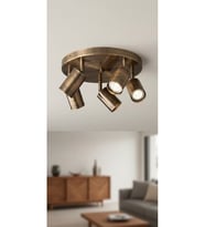 GU10 Beşli Fırçalı Patinalı 40 cm Kahve Bronz Metal Tavan Spot Hareketli BaşlıkAvize OS RAM LED