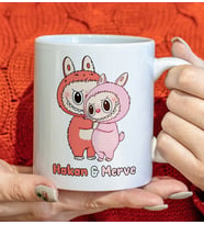 BK Gift Kişiye Özel Sevgili Sevimli Canavar Tasarımlı Beyaz Kupa Bardak-2, Arkadaşa Hediye, Sevgiliye Hediye, Doğum Günü Hediyesi