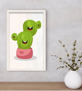 BK Gift Kaktüs Tasarımlı Dekoratif Ahşap Beyaz Çerçeveli Tablo-14