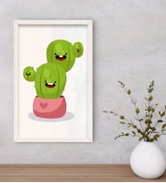 BK Gift Kaktüs Tasarımlı Dekoratif Ahşap Beyaz Çerçeveli Tablo-14