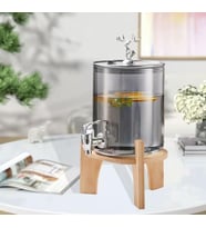 Geyik Detaylı 2,5 Lt Bambu Standlı Cam Musluklu Şerbet- Meyve Suyu – Içecek- Su Sebili (Füme)