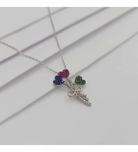 Gümüş Kalp Buketi Kolye 925 Ayar