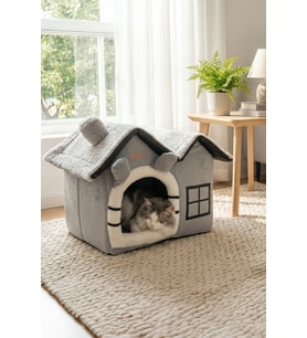Yumuşak ve Rahat Minderli Peluş Ev, Küçük Irk ve Kedi İçin Konforlu Seçenek