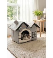 Yumuşak ve Rahat Minderli Peluş Ev, Küçük Irk ve Kedi İçin Konforlu Seçenek