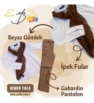 Özel Fularlı Beyaz Gömlek- Gabardin Pantolon