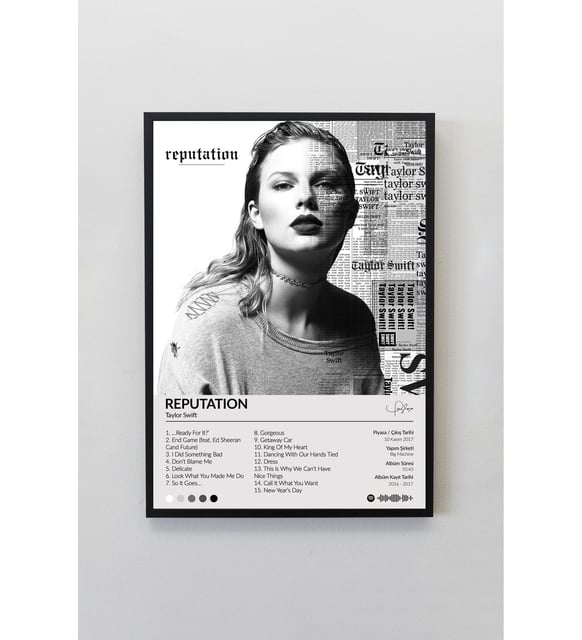Taylor Swift Reputation Albümü Siyah Çerçeveli Spotify Barkodlu