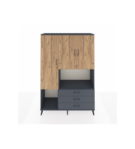 Hyperion Dolap 6 Raflı 3 Çekmeceli 3 Kapaklı 132x44x195 Antrasit-Çam/Antrasit